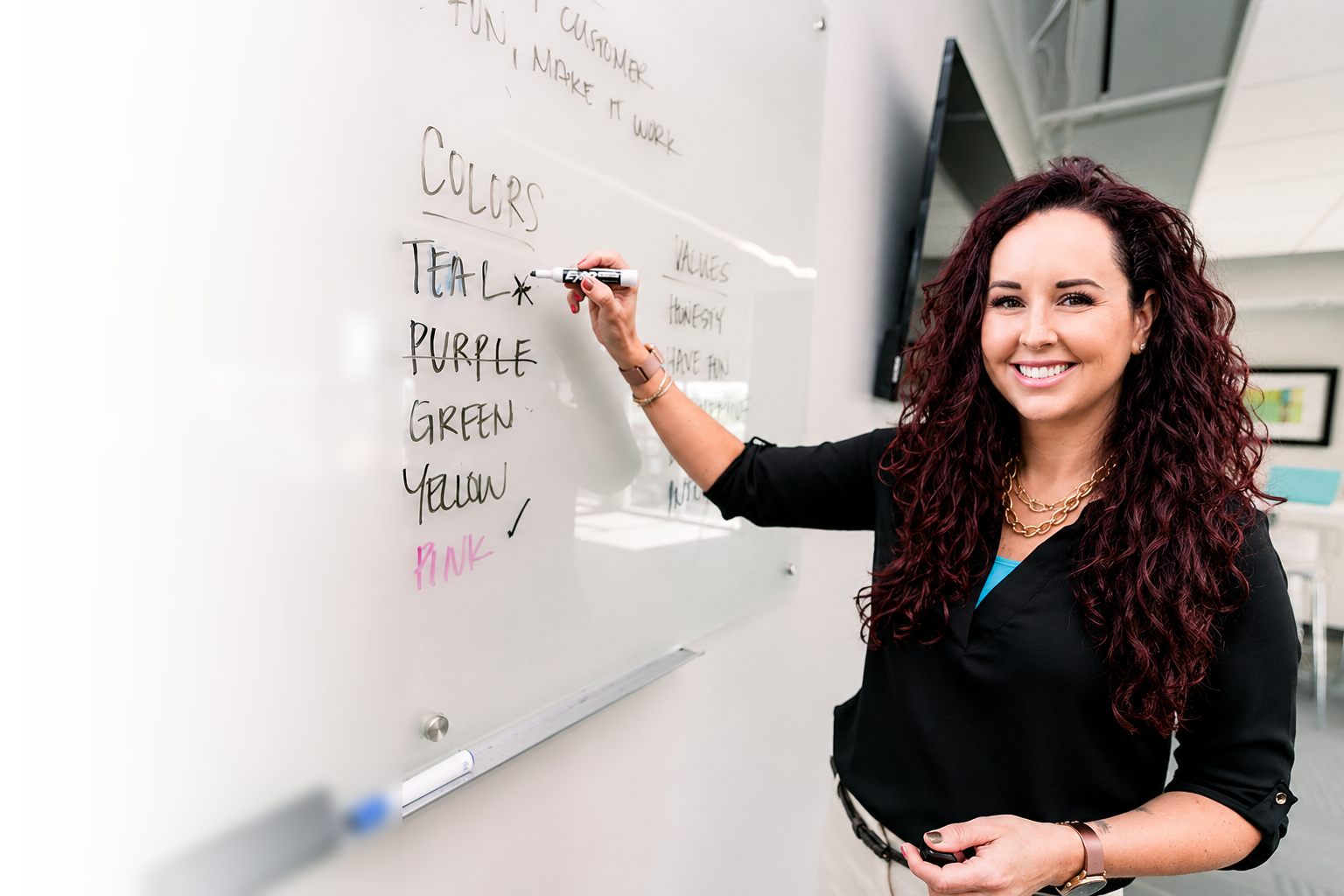 Jeni Bukolt facilitating a workshop at a whiteboard